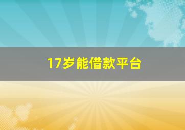 17岁能借款平台