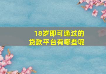 18岁即可通过的贷款平台有哪些呢