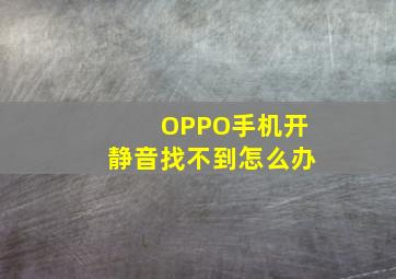 OPPO手机开静音找不到怎么办