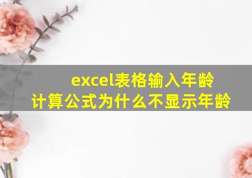 excel表格输入年龄计算公式为什么不显示年龄