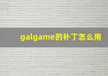 galgame的补丁怎么用