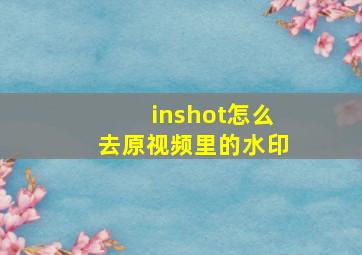 inshot怎么去原视频里的水印