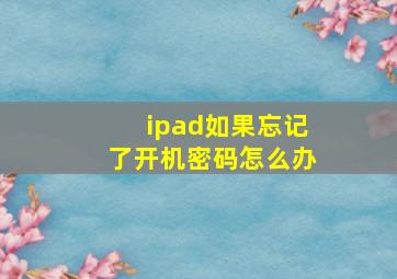 ipad如果忘记了开机密码怎么办