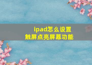 ipad怎么设置触屏点亮屏幕功能