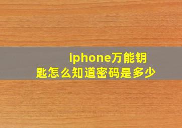 iphone万能钥匙怎么知道密码是多少