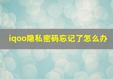 iqoo隐私密码忘记了怎么办