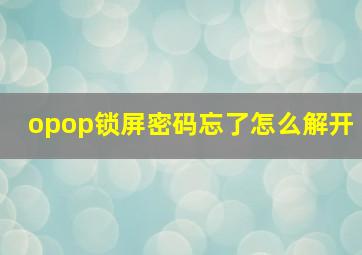 opop锁屏密码忘了怎么解开