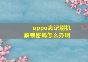 oppo忘记刷机解锁密码怎么办啊