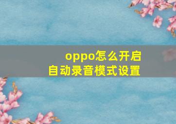 oppo怎么开启自动录音模式设置