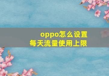 oppo怎么设置每天流量使用上限