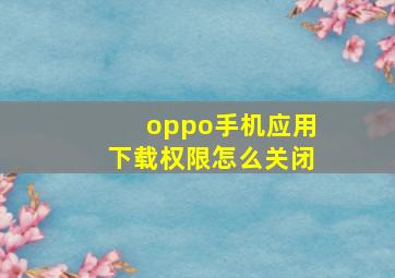 oppo手机应用下载权限怎么关闭