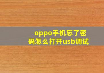 oppo手机忘了密码怎么打开usb调试