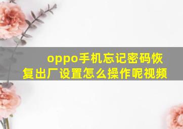 oppo手机忘记密码恢复出厂设置怎么操作呢视频