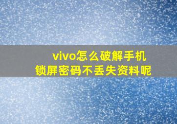 vivo怎么破解手机锁屏密码不丢失资料呢