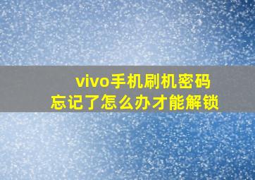 vivo手机刷机密码忘记了怎么办才能解锁