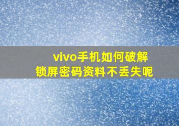 vivo手机如何破解锁屏密码资料不丢失呢