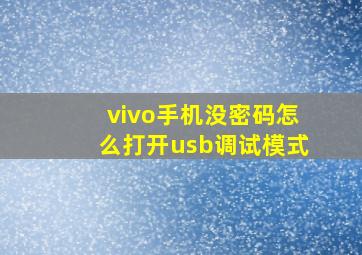 vivo手机没密码怎么打开usb调试模式