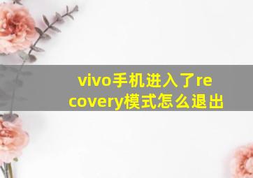 vivo手机进入了recovery模式怎么退出