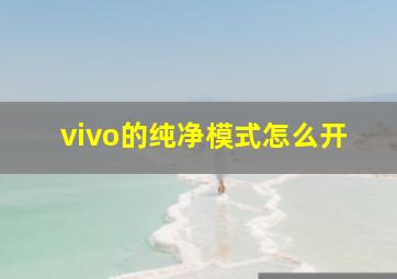 vivo的纯净模式怎么开