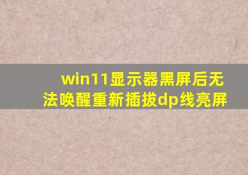 win11显示器黑屏后无法唤醒重新插拔dp线亮屏