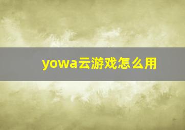 yowa云游戏怎么用