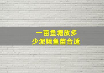 一亩鱼塘放多少泥鳅鱼苗合适