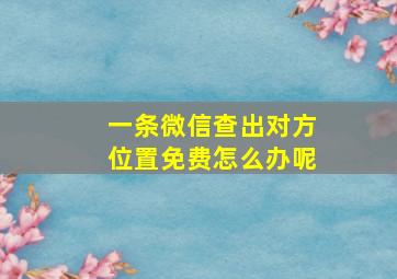 一条微信查出对方位置免费怎么办呢