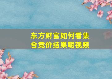 东方财富如何看集合竞价结果呢视频