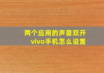 两个应用的声音双开vivo手机怎么设置