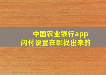 中国农业银行app闪付设置在哪找出来的