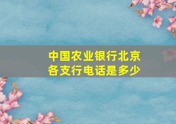 中国农业银行北京各支行电话是多少