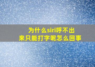 为什么siri呼不出来只能打字呢怎么回事