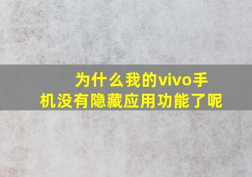 为什么我的vivo手机没有隐藏应用功能了呢