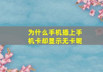 为什么手机插上手机卡却显示无卡呢