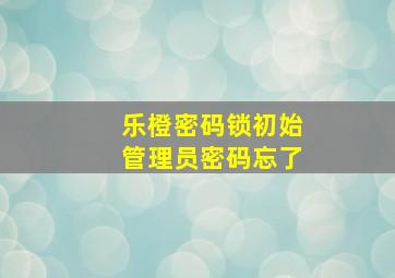 乐橙密码锁初始管理员密码忘了