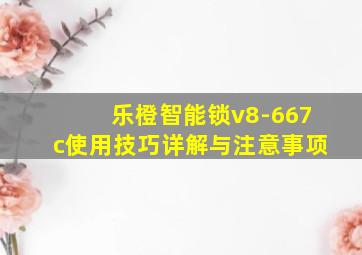 乐橙智能锁v8-667c使用技巧详解与注意事项