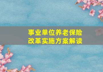 事业单位养老保险改革实施方案解读