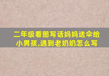 二年级看图写话妈妈送伞给小男孩,遇到老奶奶怎么写