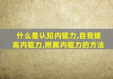 什么是认知内驱力,自我提高内驱力,附属内驱力的方法