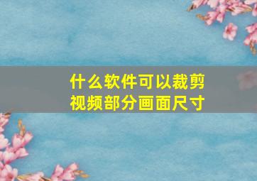 什么软件可以裁剪视频部分画面尺寸