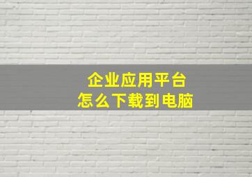 企业应用平台怎么下载到电脑