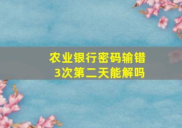 农业银行密码输错3次第二天能解吗