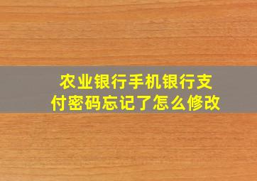 农业银行手机银行支付密码忘记了怎么修改