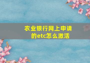 农业银行网上申请的etc怎么激活