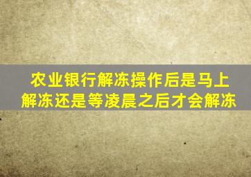 农业银行解冻操作后是马上解冻还是等凌晨之后才会解冻