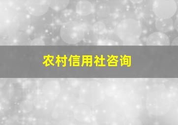 农村信用社咨询