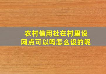 农村信用社在村里设网点可以吗怎么设的呢