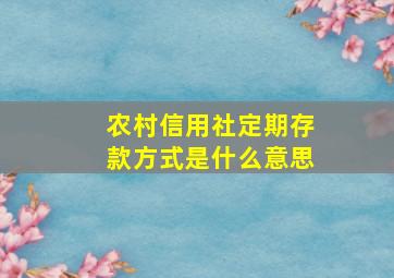 农村信用社定期存款方式是什么意思