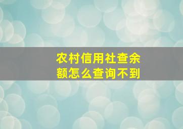 农村信用社查余额怎么查询不到