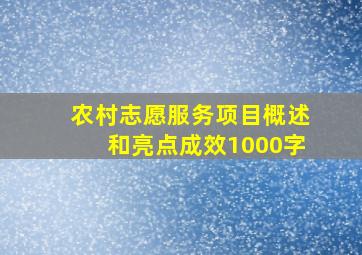 农村志愿服务项目概述和亮点成效1000字